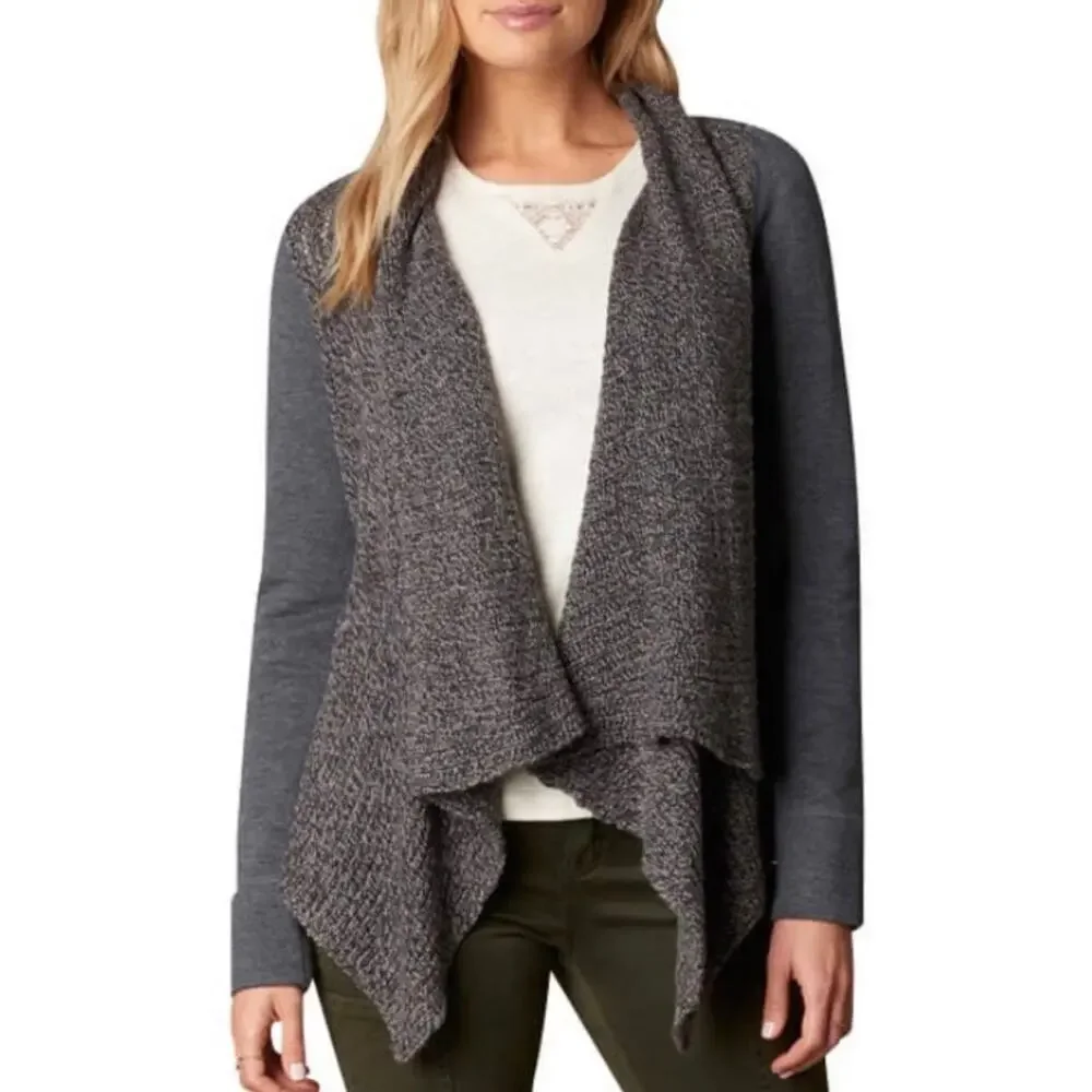 Prana Demure Cardigan Gray Waterfall Sweater Athleisure Lounge Gym Yoga Size S
